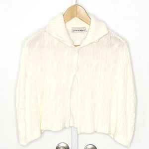 Vintage Y2K Cream Soft Girl Cottagcore Cable-Knit Button-Front Cropped Poncho